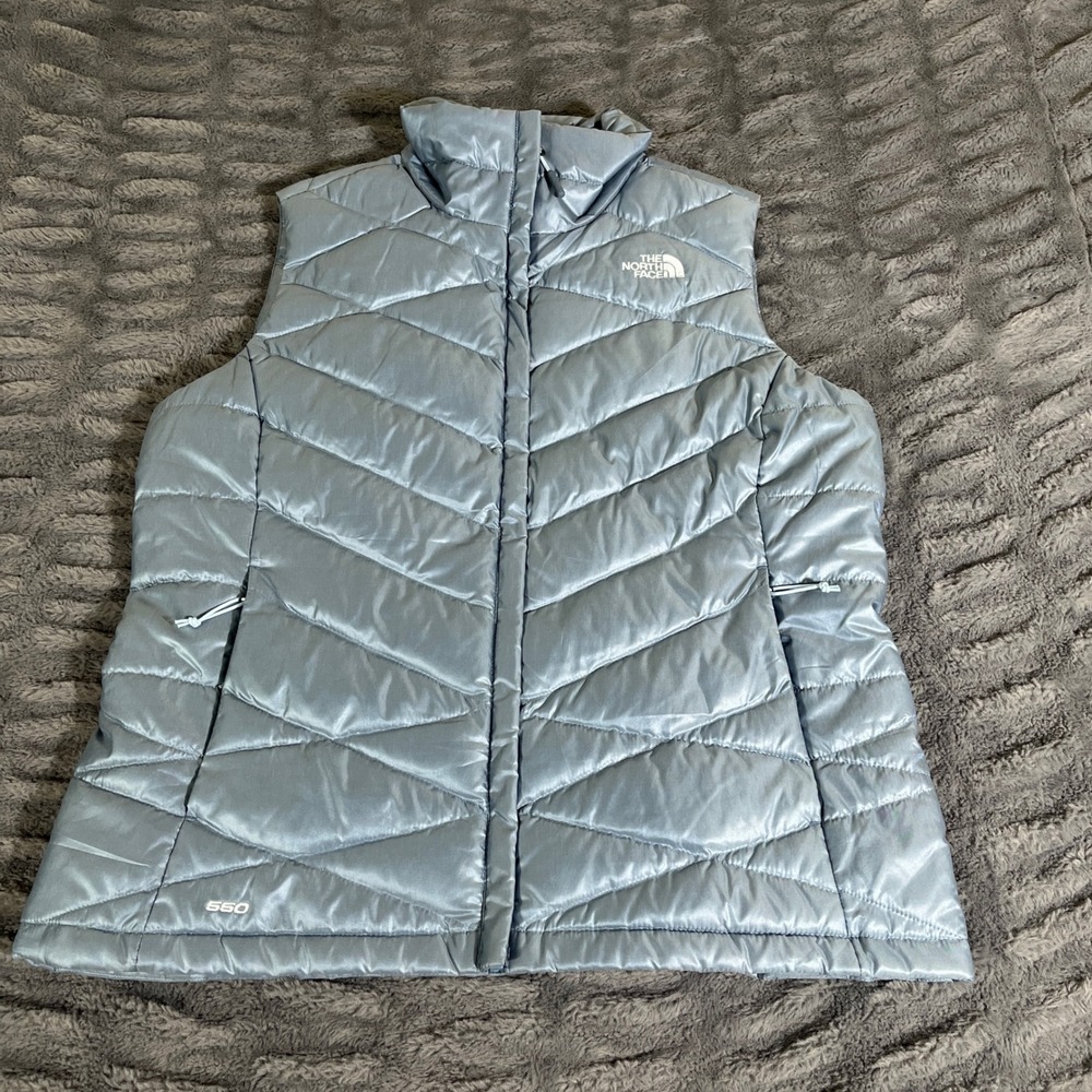 The North‎ Face Aconcagua 550 Down Vest Womens Large Metallic Blue Silver Puffer